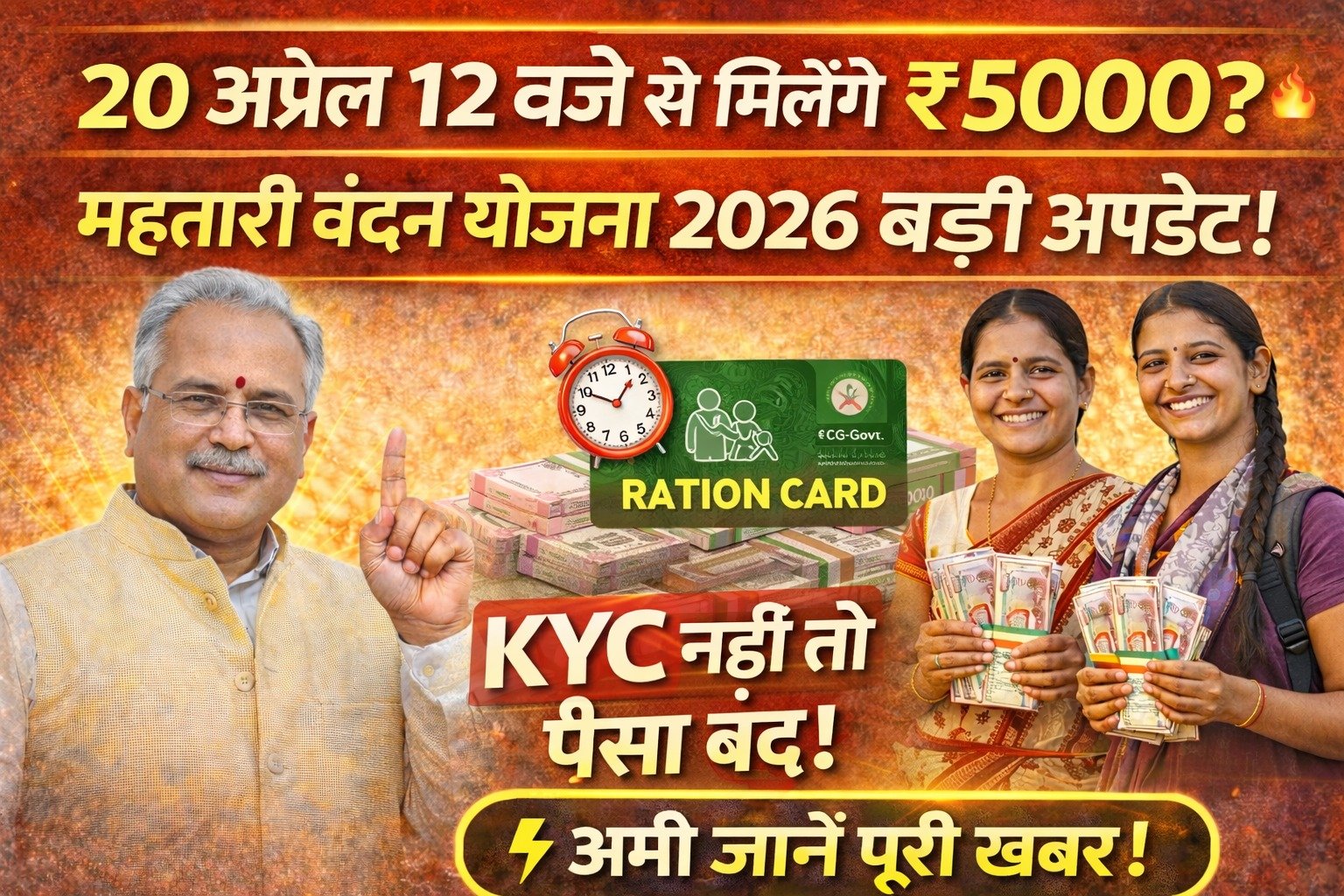 20 अप्रैल 12 बजे से मिलेंगे ₹5000? महतारी वंदन योजना 2026 बड़ी अपडेट | राशन कार्ड वालों को ₹1000 का मौका