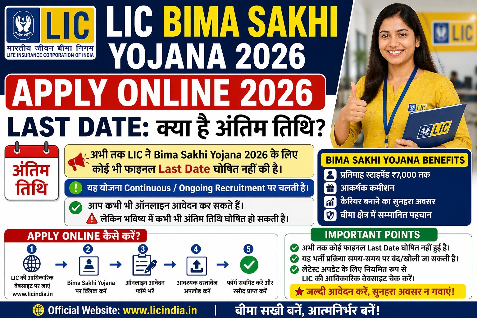 LIC Bima Sakhi Yojana Apply Online 2026 Last Date: