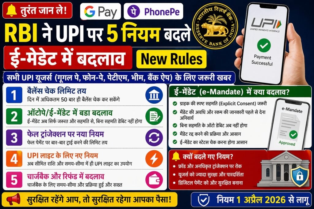 UPI New Rules 2026: गूगल पे, फोन-पे यूजर्स तुरंत जान लें RBI के 5 बड़े बदलाव | E-Mandate New Rules पूरी जानकारी